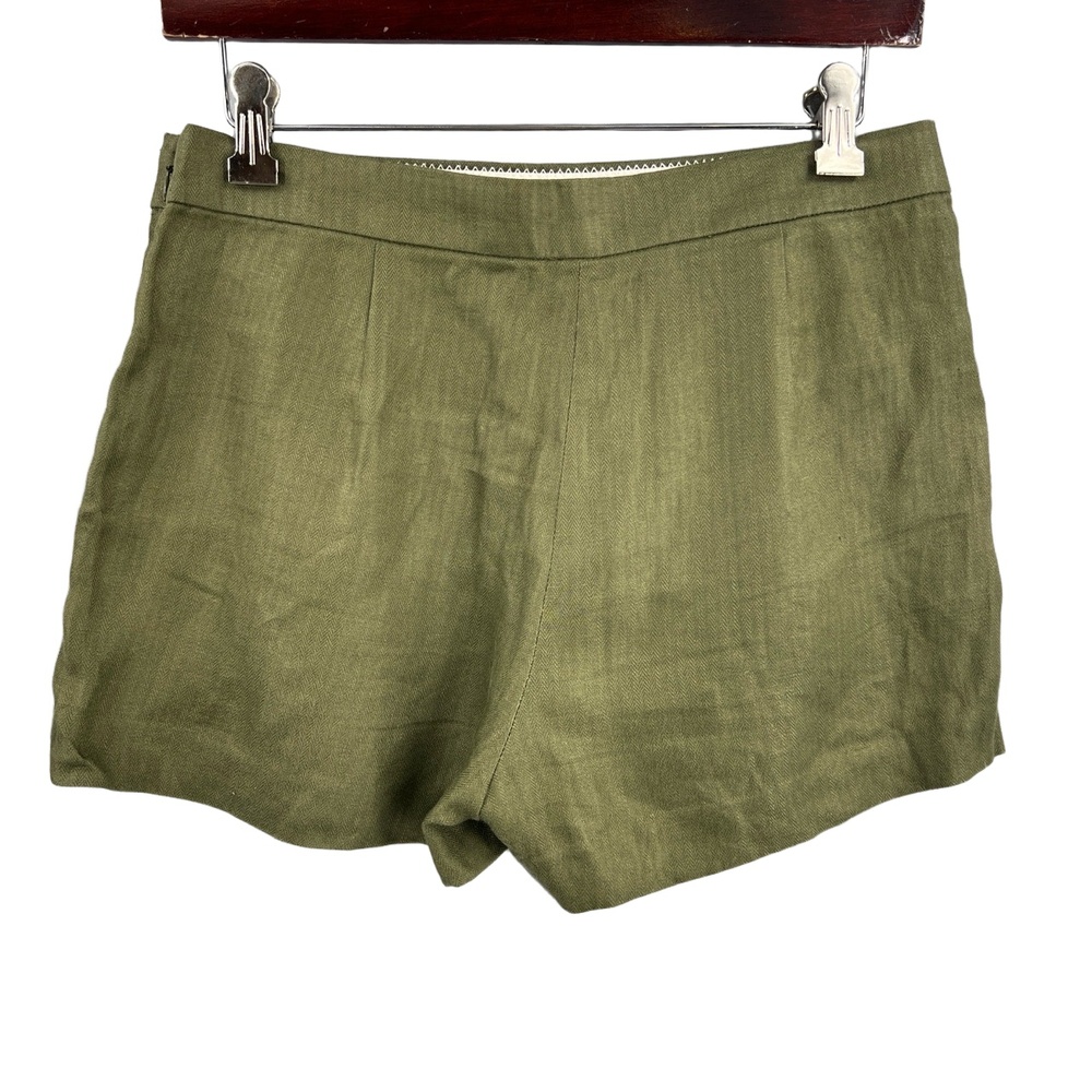 J.Crew Linen Pleated Shorts Olive Green High‎ Rise Tailored Size 2 - Picture 2 of 5